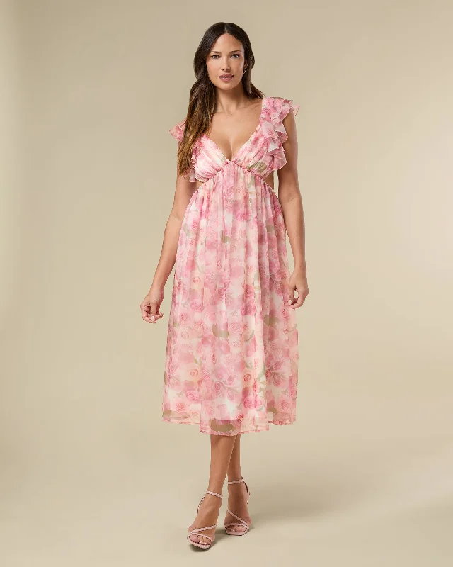 Chiffon Ruffle Midi Dress Special Occasion Wear