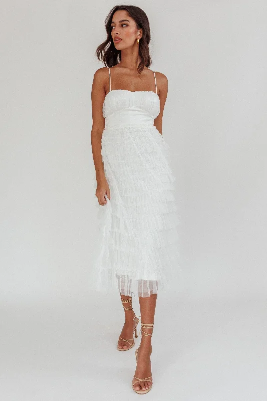 Garden Party Tiered Frill Midi Dress White Daily Deals