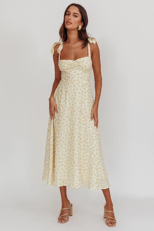 Sweet Pea Floral Tied Straps Midi Dress Yellow Special Occasion Wear