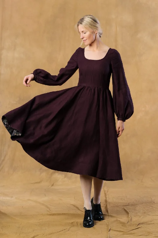 Carmen Dress, Long Sleeve, Twill Linen, Royal Grape Dreamy Aesthetic