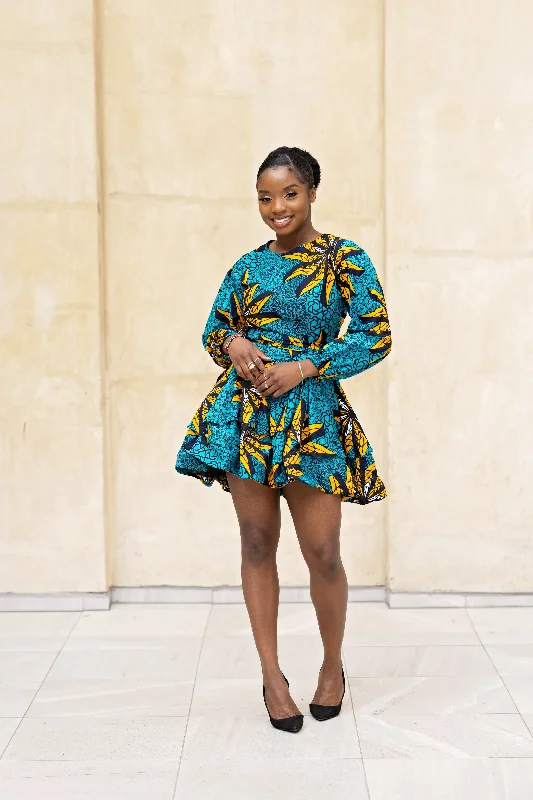 Anita Ankara Mini Dress | Teal and Yellow African Print Hurry Before It's Gone