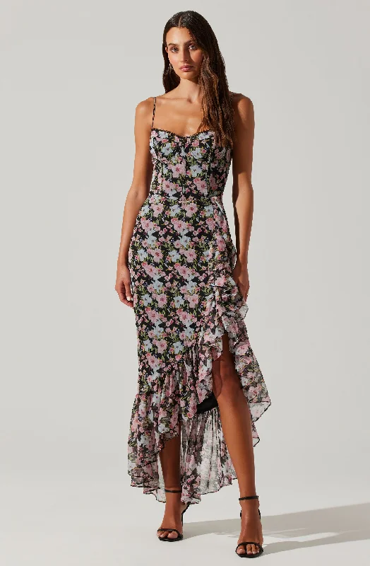 Brisbane Asymmetrical Floral Midi Dress Chic Outfits