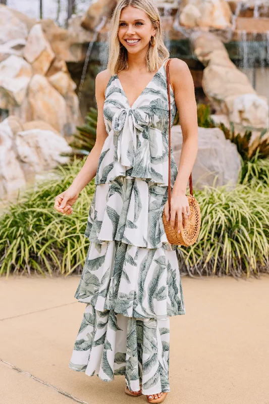 You've Got Support Olive Green Palm Print Maxi Dress Stylish Looks