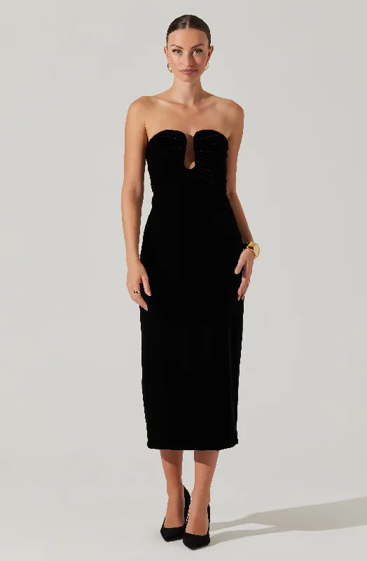 Arista Sweetheart Velvet Midi Dress Exclusive Sale