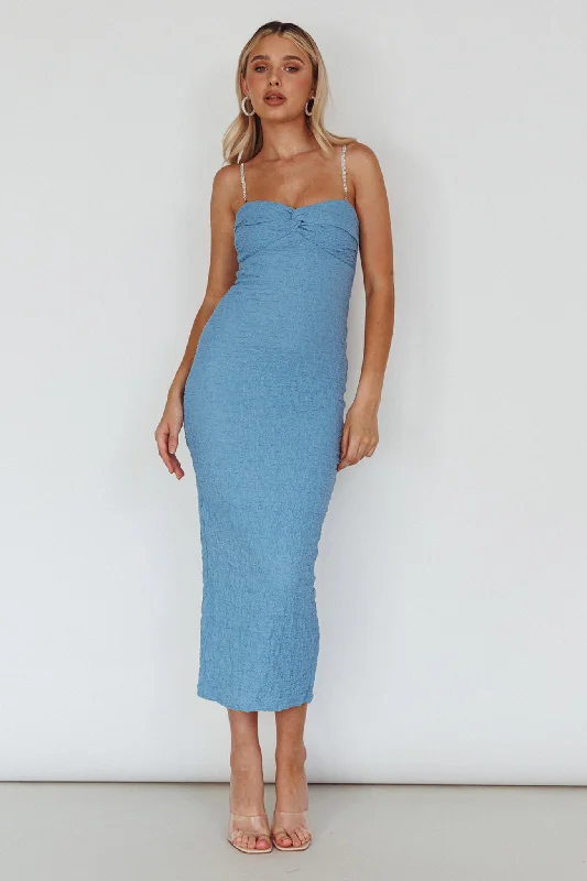 Tiffani Diamante Strap Midi Dress Blue Massive Selection Sale