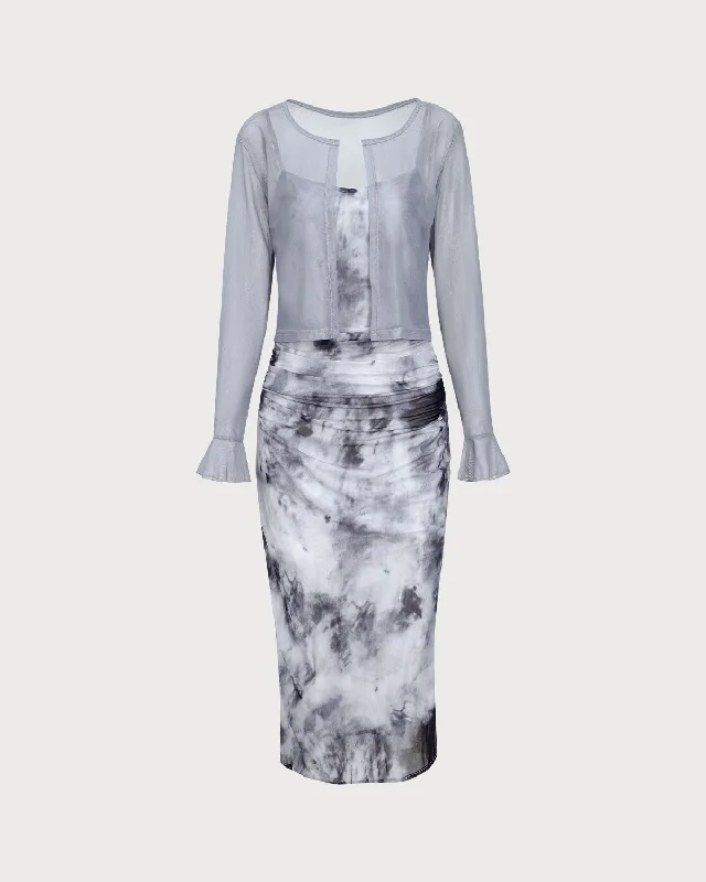 Grey Tie Dye Two Piece Midi Dress New Arrivals