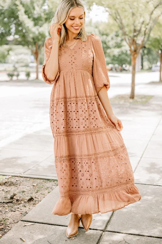 Live Your Best Life Clay Orange Eyelet Maxi Dress Vintage Style Clothing Sale