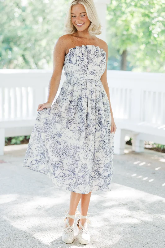 All About You Blue Toile Midi Dress Subtle Sophistication