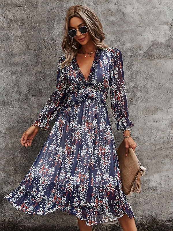 BerriesJam - 2024 V Neck Summer Floral Casual Chiffon Dress Spring Fashion