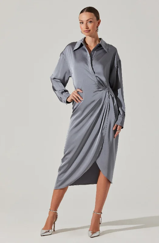 Ira Satin Wrap Shirt Dress Limited Time Flash Sale