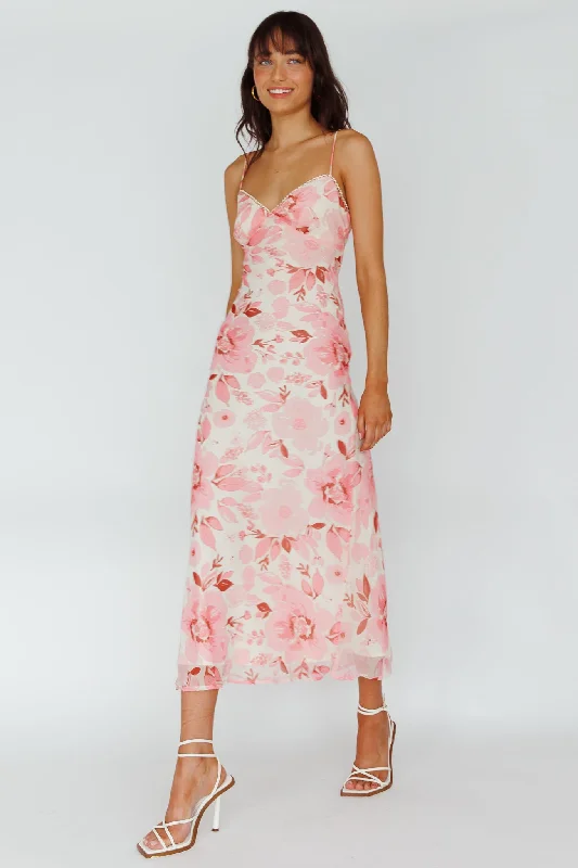 Egypt Cami Strap Midi Dress Floral Pink Enjoy Discount