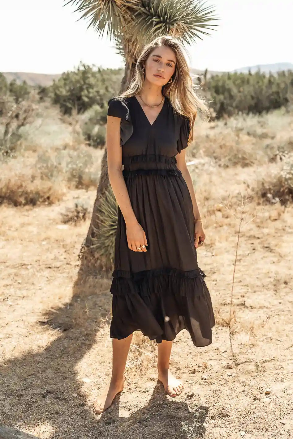 Willa Ruffle Dress in Black Luxury Fashion for Women