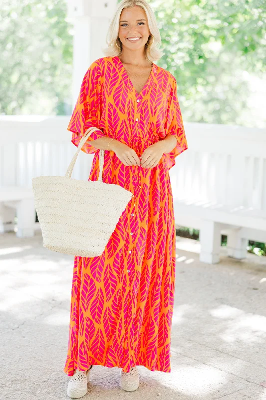 In Good Spirits Hot Pink Feather Maxi Dress Flash Sale Starts