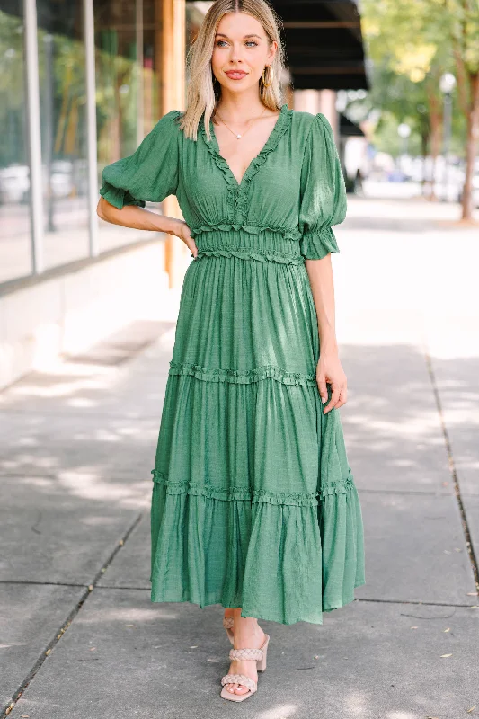 Living In A Dream Green Ruffled Midi Dress Limited Time Offer