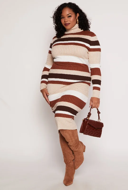 Plus Size Almost Famous Striped Turtleneck Sweater Dress Save Big