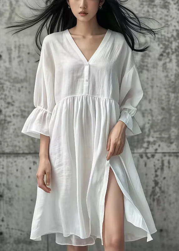 Casual White Oversized Side Open Cotton Day Dress Summer Crazy Discounts, Hurry Up