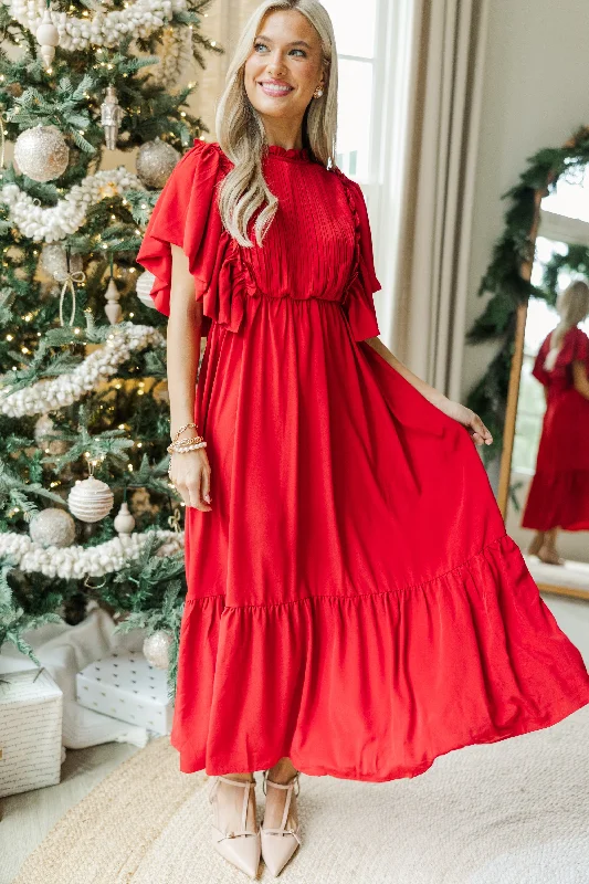 All The Good Red Ruffled Midi Dress Stylish Savings