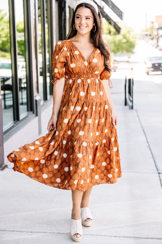 In This Moment Brown Floral Midi Dress Graceful Cut