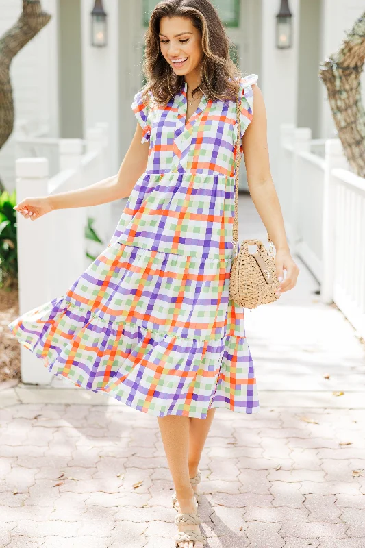 Just A Dream Orange Gingham Midi Dress Limited Time Offer