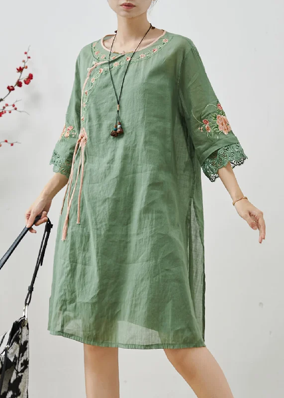 Stylish Green Embroidered Lace Patchwork Vacation Dress Summer Evening Looks