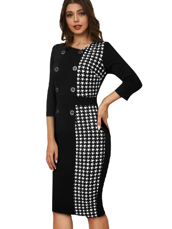 BerriesJam - Classy Color Block Patchwork Bodycon Dress Bold Fashion