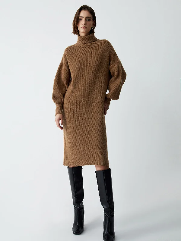 BerryBetty - Terracotta Turtleneck Long Sleeve Midi Sweater Dress Gift Ideas