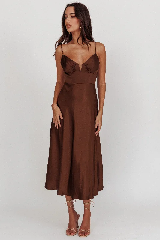 Lake Como A-Line Midi Dress Brown Season Sale