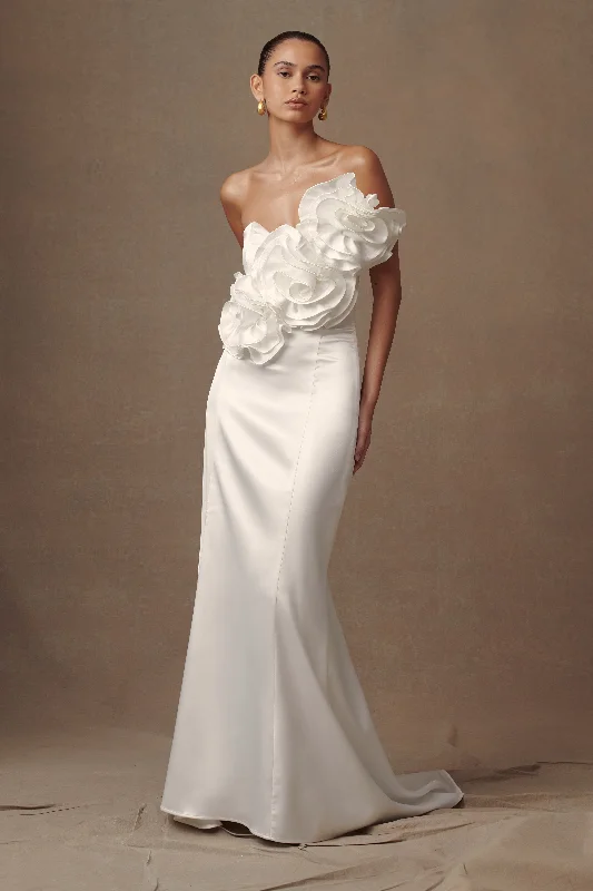 Olivia Strapless Satin Rose Wedding Gown - White Women's Urban Fashion