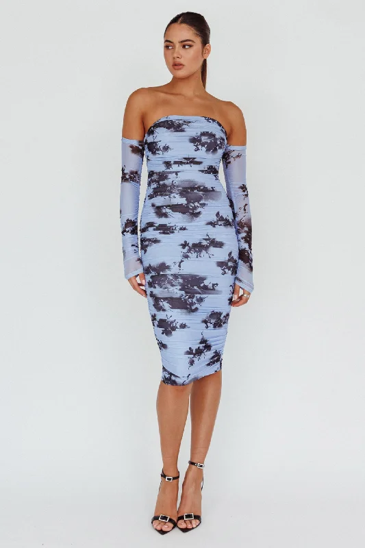 Cece Off-Shoulder Midi Dress Floral Blue Shop Sales