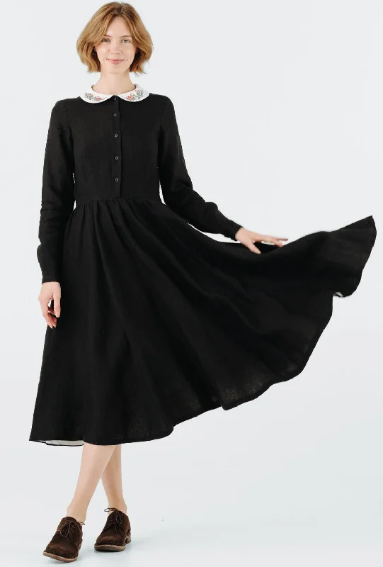 Classic Dress with Embroidered Wildwood Collar, Long Sleeve Mother's Day Special