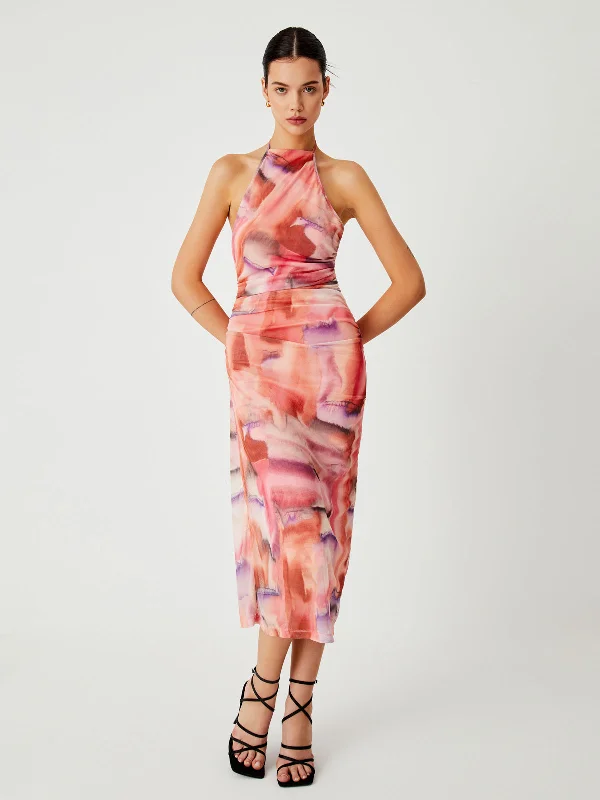 BerryBetty - Lava Tie Dye Mesh Open Back Midi Dress Sustainable Fashion Extravaganza