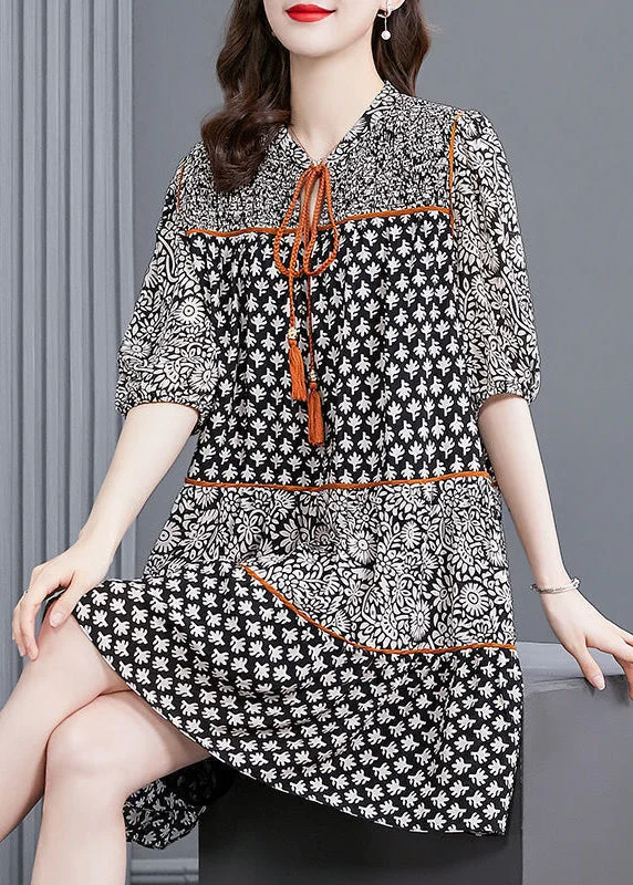 Fine Black Oversized Patchwork Print Chiffon Vacation Dresses Summer Top Deals