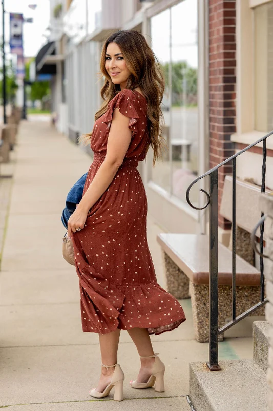 Spotted Wrap Top Midi Dress Lightweight Fabric