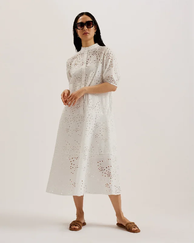 Nikaia Oversized Broderie Midi Dress White Chic Style