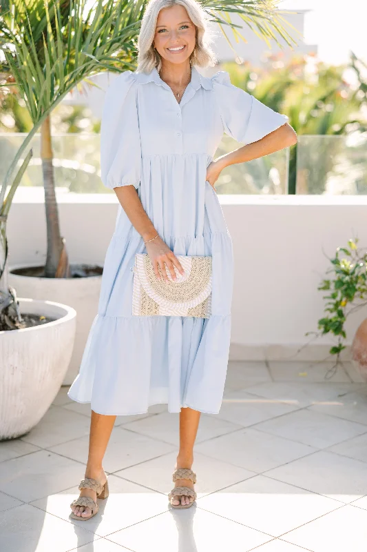 Love Found Light Blue Tiered Midi Dress Flash Sale Fever