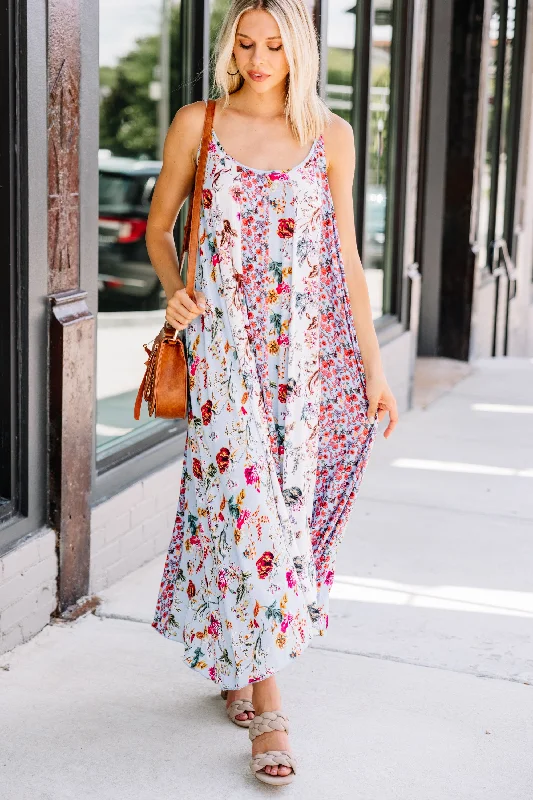 Live The Dream Sky Blue Floral Midi Dress The Good Stuff