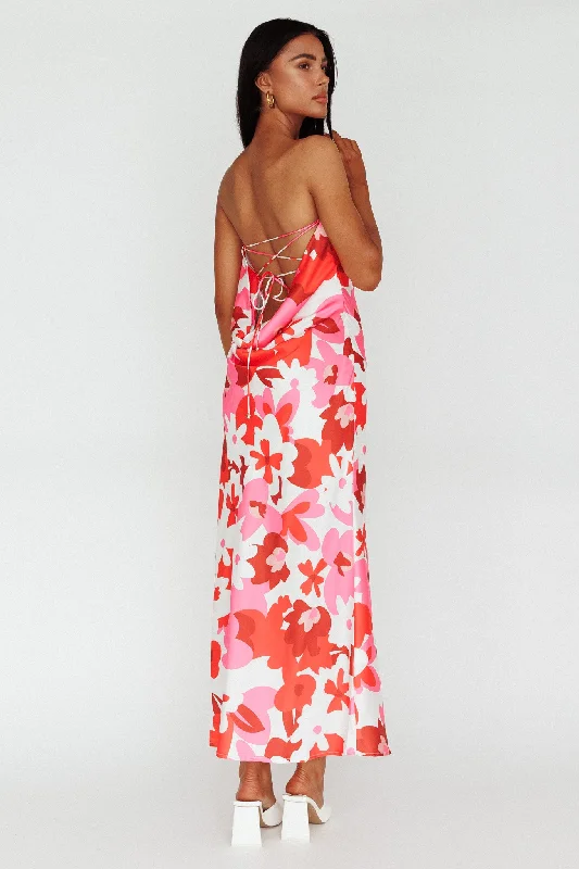 Latisha Strappy Cowl Back Midi Dress Floral Red Artful Design