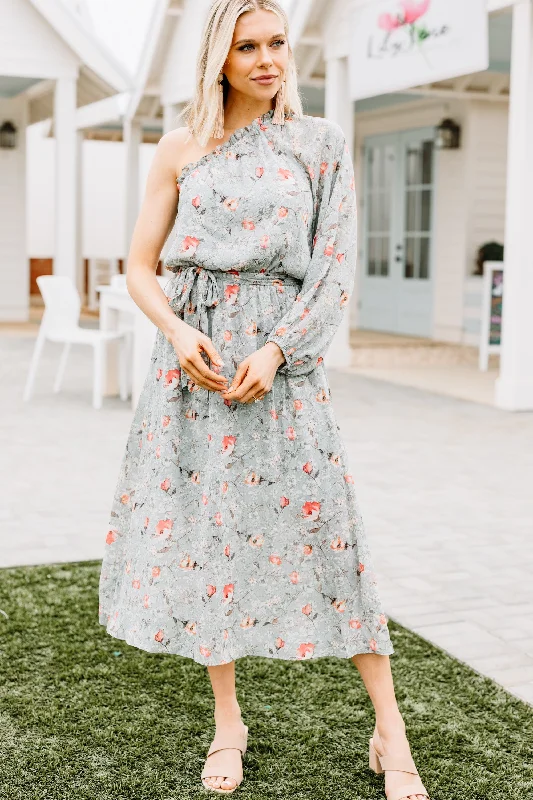 Form A Bond Sage Green Ditsy Floral Midi Dress Classic Timeless Elegant Style