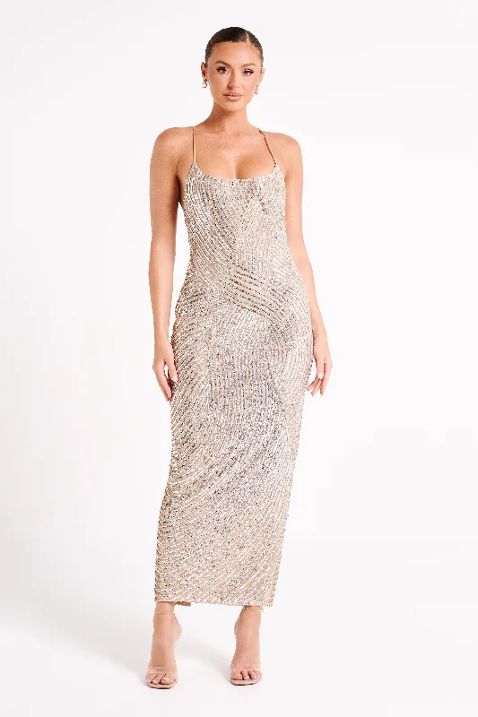 Tierra Sequin Maxi Dress - Silver Save Big