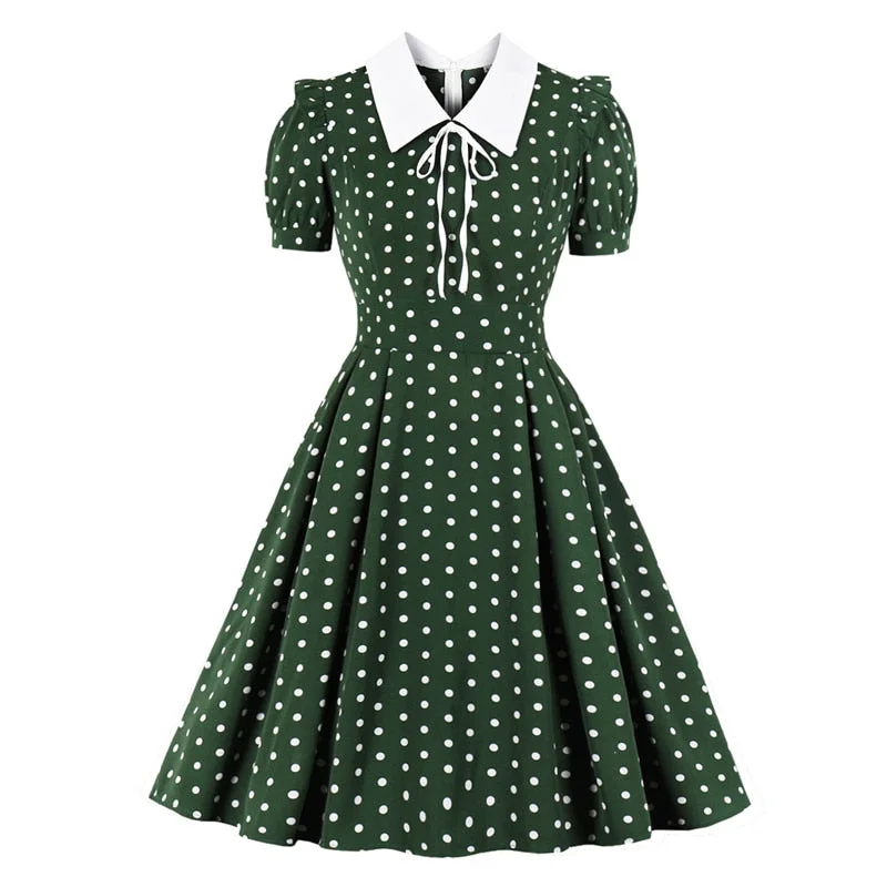 BerriesJam - 2024 Polka Dot Robe Short Sleeve Elegant Summer Pleated Dress Exquisite Craftsmanship