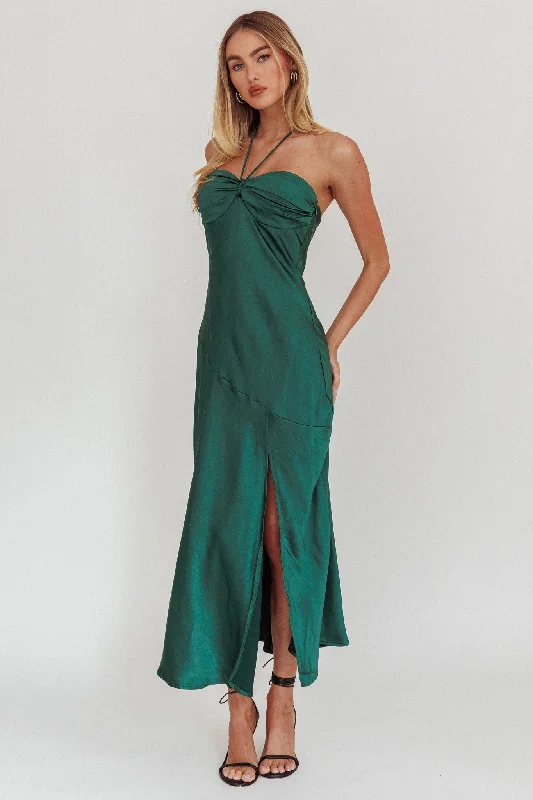 Kindred Spirit Strapless Gathered Bust Midi Dress Forest Green Discount Extravaganza