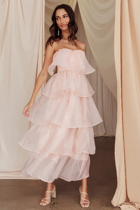 Behati Tiered Layer Midi Dress Pink Flash Sale Starts