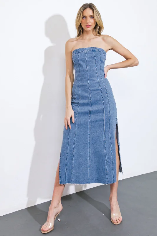 YOU'RE THRIVING DENIM MIDI DRESS Chic Style