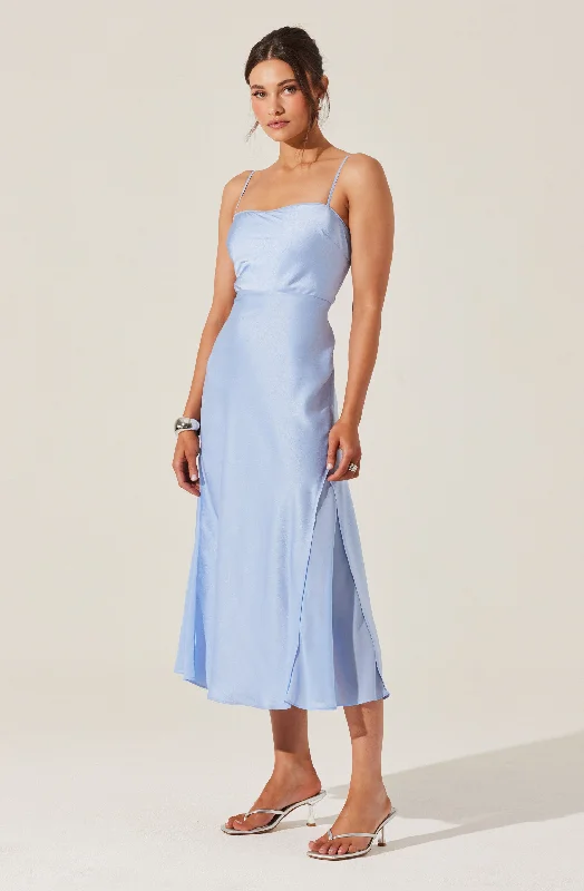 Satin Straight Neck Midi Dress Stylish Looks