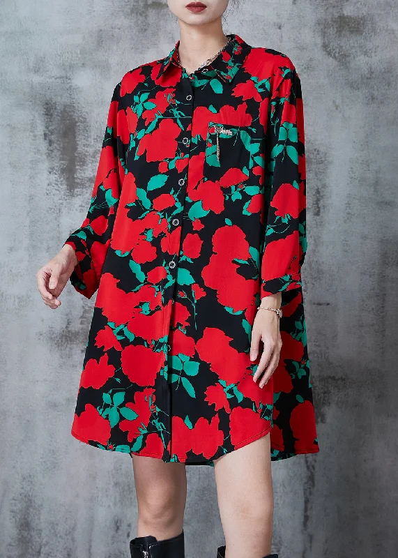 Art Red Oversized Print Comfortable Cotton Dress Summer Explore What's New