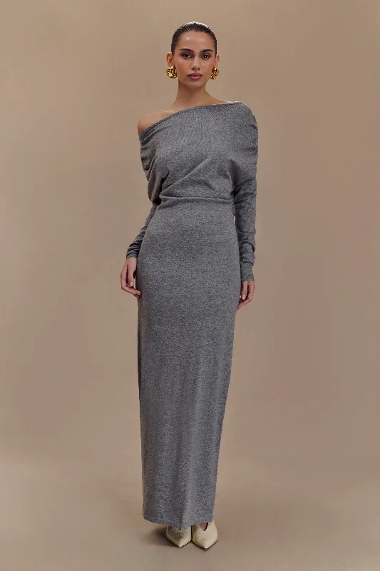 Jessie Cowl Neck Knit Midi Dress - Charcoal Marle Feminine Elegance