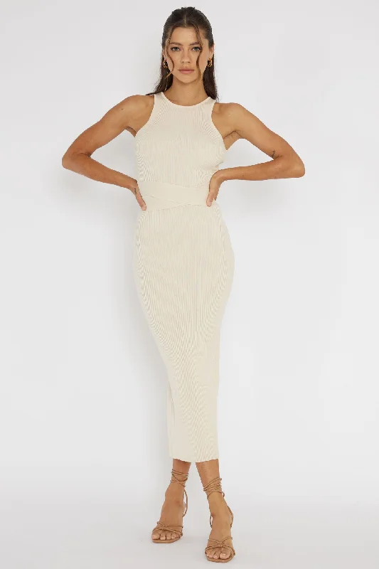 Charmed Me Ribbed Knit Midi Dress Cream Flash Sale Now