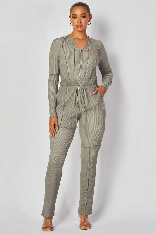 Amara Rib Knit Long Sleeve Tie Waist Jumpsuit Trend Setting Threads