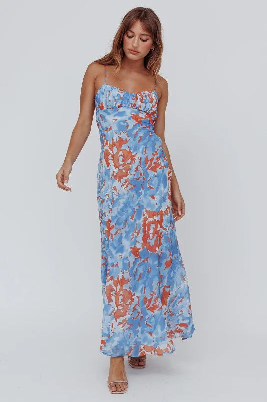 Nerida Twist Back Maxi Dress Abstract Blue Chic Style, Always In Vogue