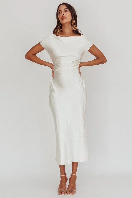 Loveland Cap Sleeve Cowl Back Midi Dress Oyster Your Timeless Wardrobe Awaits